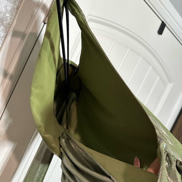 NBD Vea One Shoulder Crop Top Metallic Green SMALL Asymmetrical Cut Out - Picture 8 of 10